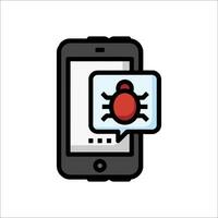 A phone with a bug on it and a chat bubble vector