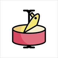 A red and yellow bowl with a knife on top vector