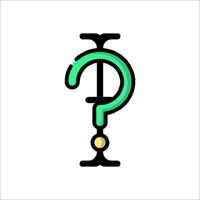 A green question mark with a gold ball on top vector