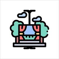 A line drawing of a car with trees and clouds vector