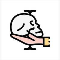 A hand holding a skull in the middle of a hand vector