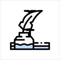 A pen and ink on a table with a feather vector