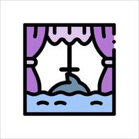 A dolphin is swimming in a pool with curtains vector