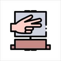 A hand pointing at a computer screen with a finger vector