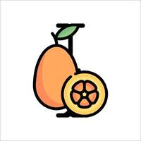 An orange and a slice of fruit are shown in a line vector