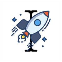 A rocket is flying through space in the letter i vector