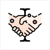 Two hands shaking hands with gears on them vector