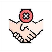 Two hands shaking hands with a red cross on the top vector