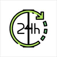 A clock with the words 24 hours in green and black vector
