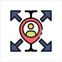 A map pin with arrows pointing to a person vector