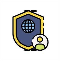 A shield with a globe on it and a person holding a globe vector