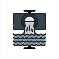 Water pipe with water coming out of it, flat icon vector