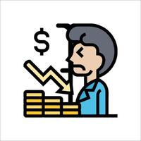 A man is looking at a stack of money and a dollar sign vector