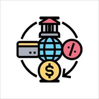 A colorful icon of a bank building and a dollar sign vector