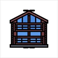 A wooden house with a balcony on a white background vector
