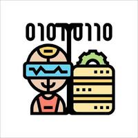 An illustration of a person holding a computer and a file vector