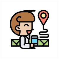 A man holding a phone and looking at a map vector
