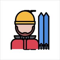 A man with a helmet and skis on his back vector