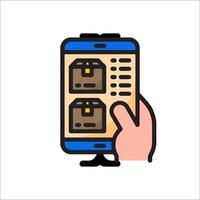 A hand holding a smartphone with a box on it vector