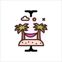 A cartoon beach with palm trees and a hammock vector