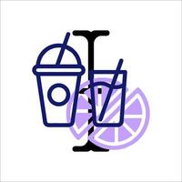 A drink and a slice of lemon are shown in a line vector