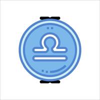 A blue and white icon with a sign on it vector
