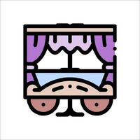 A purple and white cart with curtains on it vector