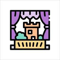A cartoon castle on a stage with curtains vector