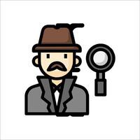 A man with a mustache and hat is holding a magnifying glass vector