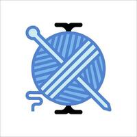 A blue and white logo with a ball of yarn and a pair of knitting needles vector