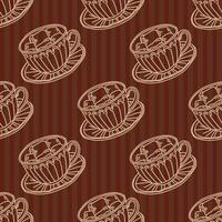 A pattern from a sketch of coffee cups. illustration. An assortment of coffee cups. vector