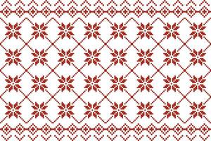 Seamless Red and White Nordic Snowflake Pattern - Cozy Scandinavian Winter Design Ideal for Christmas Sweaters, Wrapping Paper, Festive Home Decor, Crafts, and Digital Projects with Vintage Pixel Art vector