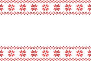 Pixel Christmas Pattern with Red Snowflake Icons on White Background,Nordic and Scandinavian Style,Ideal for Gift Wrapping,Sweaters,Fabric,Border,Banner and Digital Art Projects During the Holiday vector