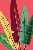 A pink background with tropicl leaves vector