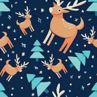 Christmas seamless pattern with reindeer and fir trees vector