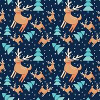 Christmas seamless pattern with reindeer and pine trees vector