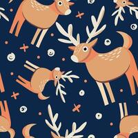 A charming Scandinavian pattern with deers on blue background vector