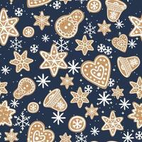 Christmas seamless pattern with gingerbread cookies and snowflakes vector