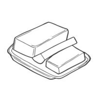 hand drawn illustration of sliced butter isolated on white. Sketch of natural dairy product in engraving style. vector