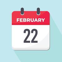 22 February Daily Calendar Icon 3d style red and white with light blue background vector