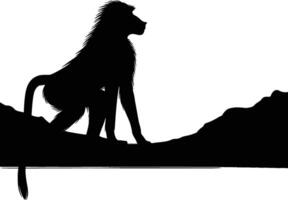 Bold Baboon Silhouette in Profile on White Background vector