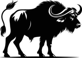 Bold African Buffalo Silhouette on Crisp White Background vector