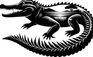 Wild Crocodile Silhouette with Defined Scales on White vector