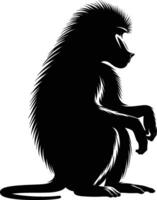 Artistic Baboon Silhouette in Natural Pose on White Background vector