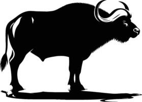 Buffalo Silhouette with Defined Horns on White Background vector