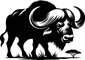 Minimalist Buffalo Silhouette with Horns on White Canvas vector