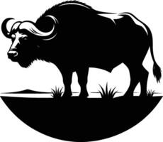 Bold African Buffalo Silhouette on Crisp White Background vector