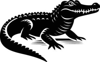 Crocodile Silhouette with Open Jaw on White Canvas vector