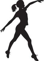Joyful Girl Dancing Silhouette Facing Left on White Background vector