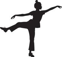 Artistic Girl Dancing Silhouette Twirling on White Background vector